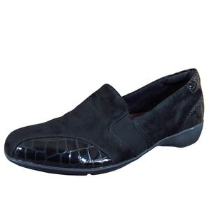 Clarks Everyday Noreen Will Womens Loafer Sz 8.5 Narrow Black Suede Patent